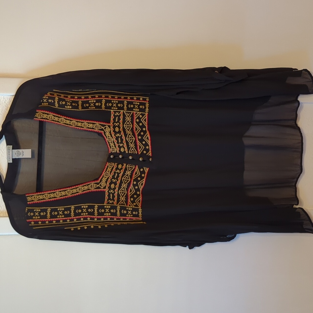 Catherines Black Sheer Tunic with Embroidery